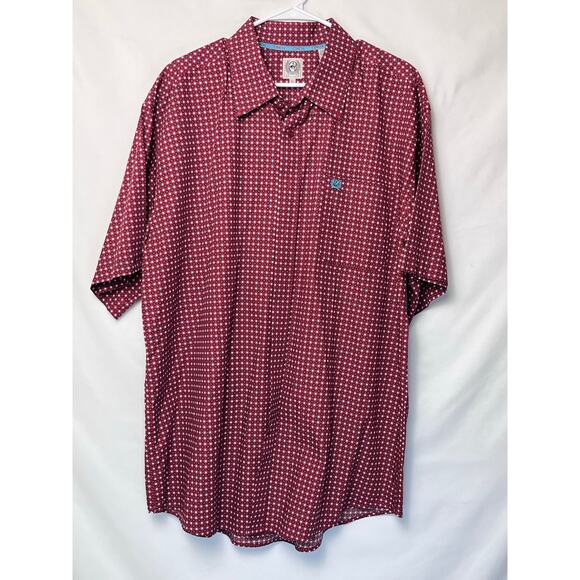 Cinch Men's XL Red Geometric Print Short Sleeve Western Cowboy Vacation Shirt - Picture 1 of 8